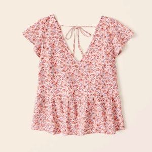 New Abercrombie Tie-Black Flutter Sleeve Top